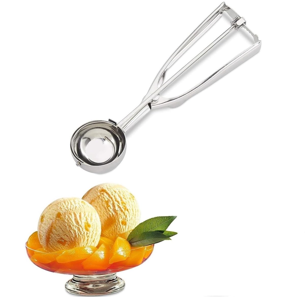 Dailygoody - IJsbalje Scoop - Koekjesbalje Scoop Trigger - Ergonomisch en duurzaam - Zilver - Vaatwasserbestendig - Ideaal voor thuis en horeca