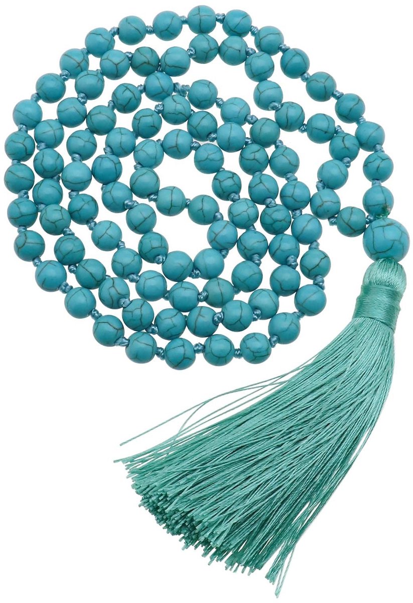 Dailygoody - Vintage boho halsketting - Handgemaakt met parels - Uniek design 52 cm - Blauwe kleuren - Perfect voor elke gelegenheid