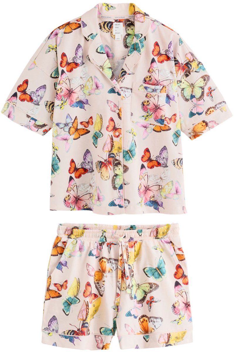 Next - Dames - Set van jersey pyjama met knoopsluiting, kort model - Crème