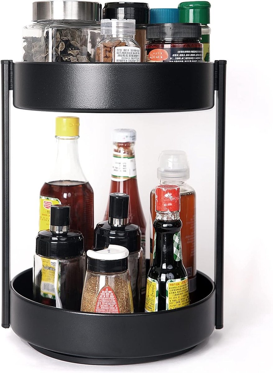 360° Rotatable Kruidenset met 2 Niveaus, 10 Inch Draaitafel Organizer voor Keuken, Badkame