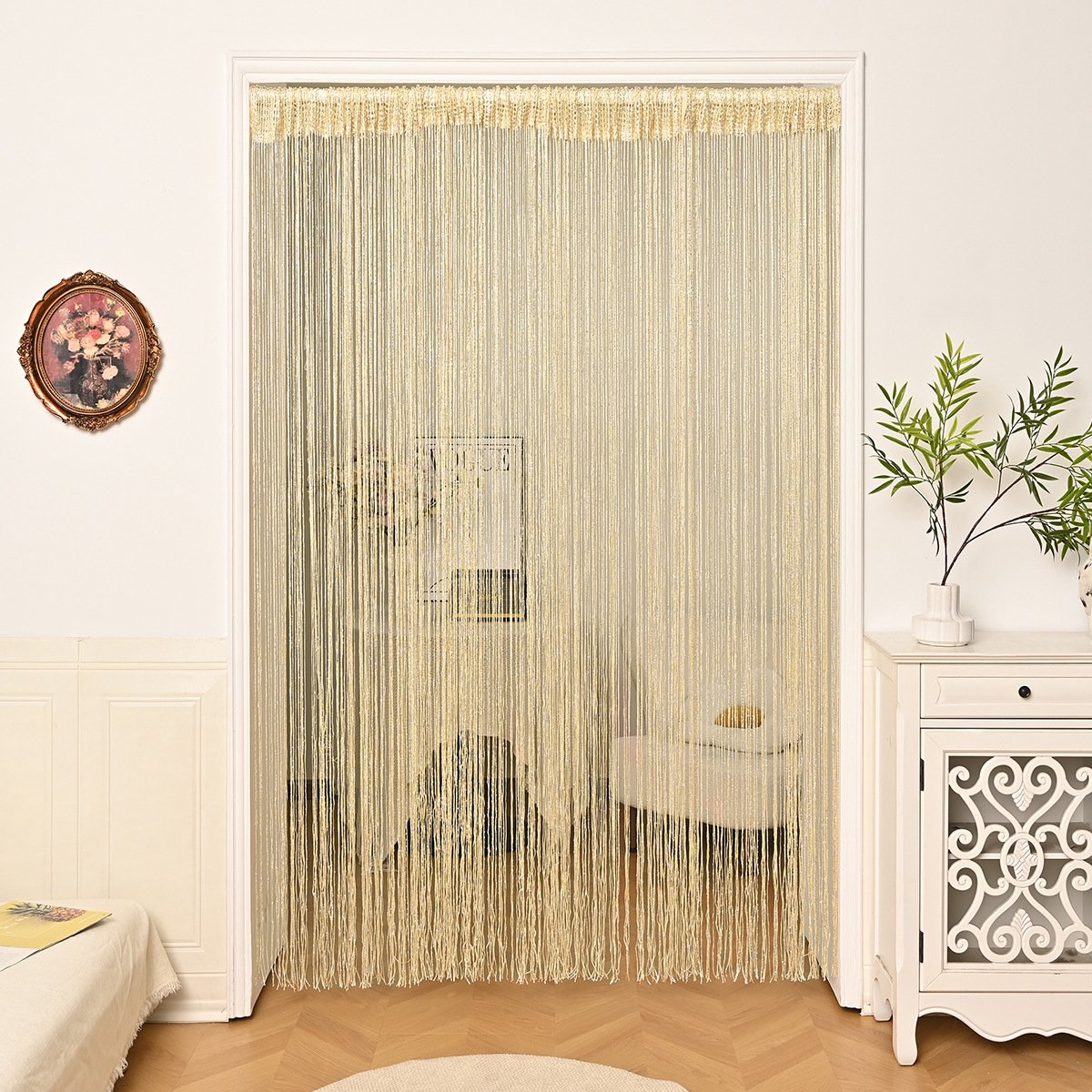 Deurgordijn - Kralengordijn - Polyester - Siergordijn - Vliegengordijn - Eenvoudige Installatie - Luxe Deurhor - Horgordijn - Vliegengordijn Kralen - Modern Design - Gratis snijden - Geschikt voor deuren, ramen, decoratie-Beige, 100*200cm (1 stuk)