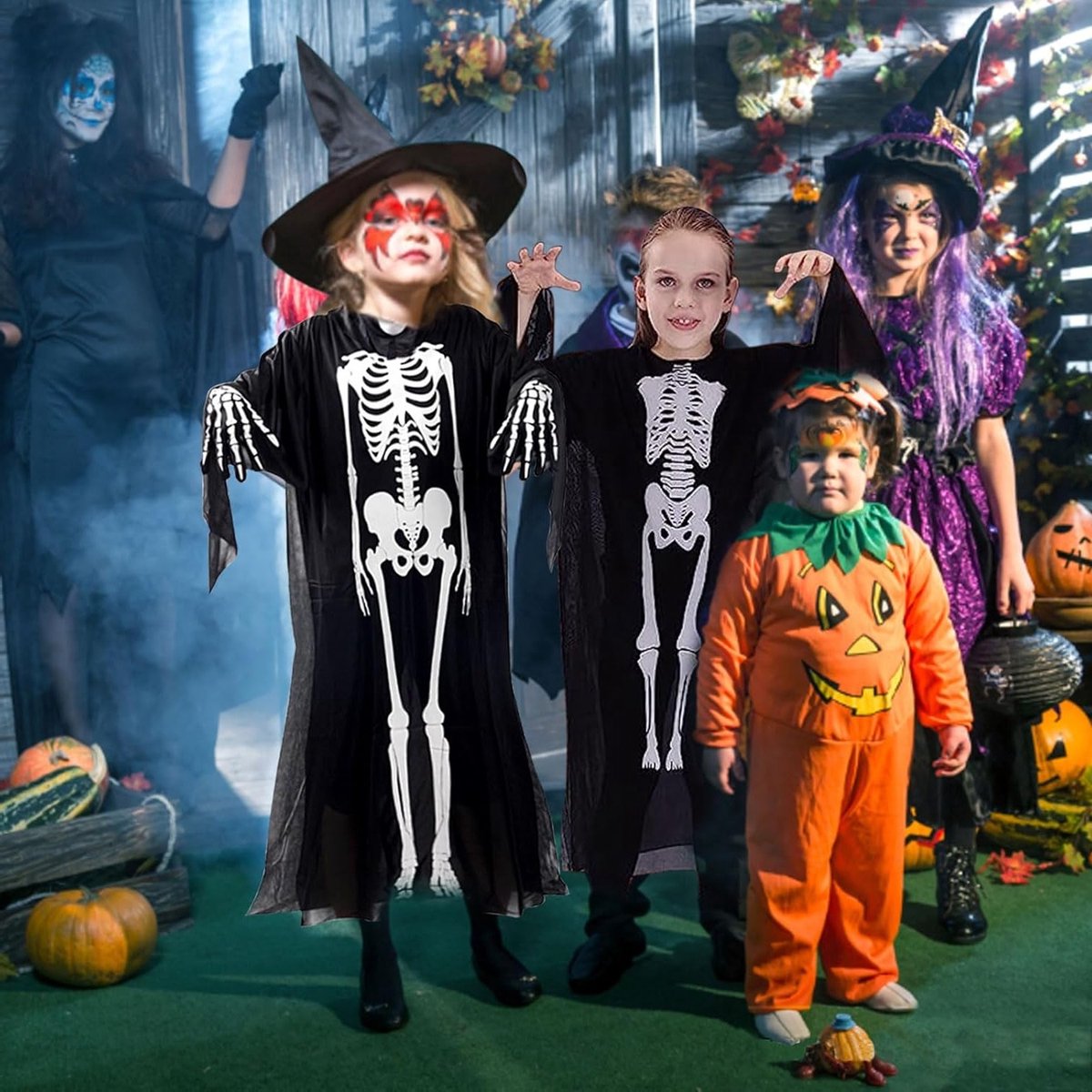 Halloween Kostuum voor Kinderen, 90 cm, Eng Zombie Kostuum, Spook Kostuum, Skeletten Kostuum, Feest, Verkleedpartij, Carnaval, Themaspelletjes, Geschikt voor Jongens en Meisjes