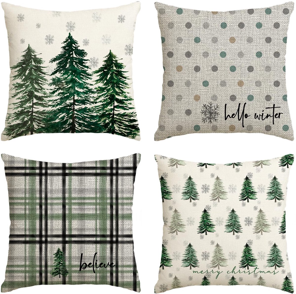 Dailygoody - Decoratieve kerstkussenslopen - Set van 4 - Warm en modern - 45 x 45 cm - Kerstversiering - Geschikt voor woonkamer en slaapkamer