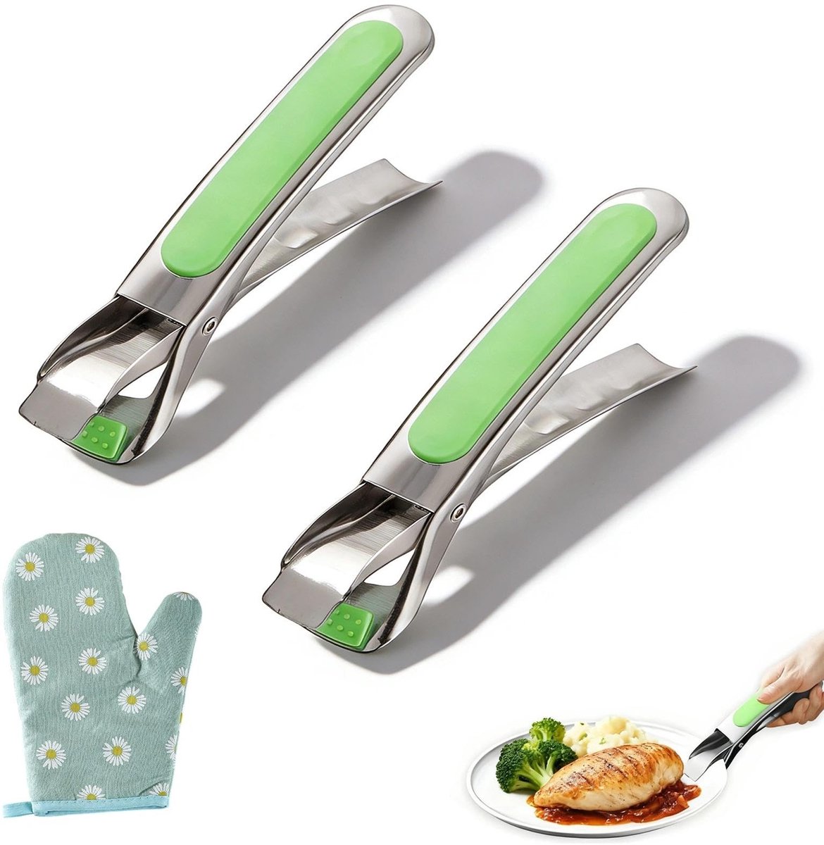 Dailygoody - Airfryer Tang - Hittebestendig - Groen - Roestvrij staal - Anti-verbranding - Geschikt voor gerechten - Modern design