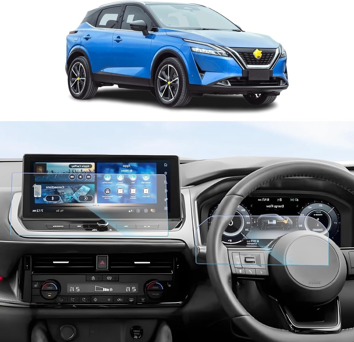Screen Protector voor Nissαn Qashqai J12 en X-Trail e-Power 2022-2024 - Beschermfolie voor Navigatie en Instrumentenpaneel 12.3 Inch