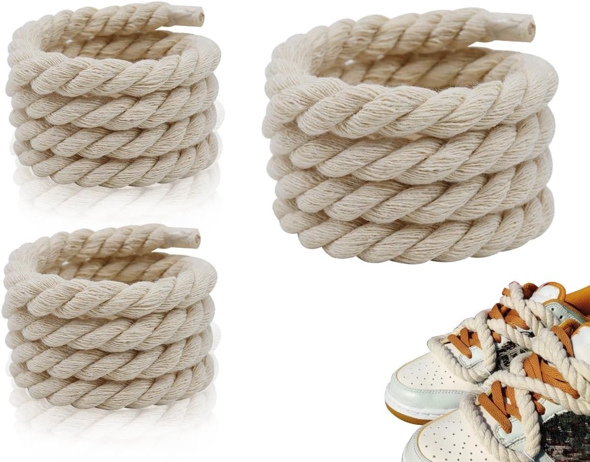 Dikke Schoenveters van 8mm (150cm) voor DIY, Hardlopen en Sportschoenen - Rond Beige