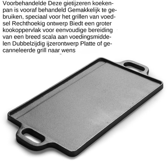 Grillplaat - Bakplaat - Grillplaat gietijzeren dubbelzijdige - Ovenplaat - Grillpan - Grill - Pan - Steakpan - BBQ grillplaat - Gietijzer - Teppanyakiplaat met handgrepen aan beide zijden - Geribbeld - Zwart — afbeelding 5