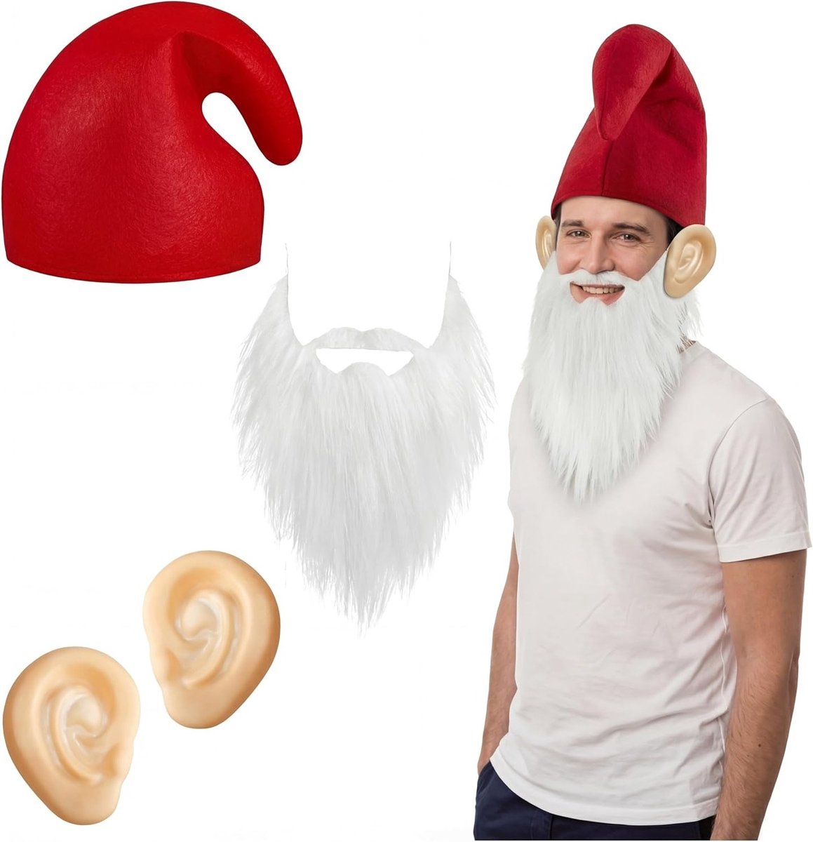 Volwassen Dwerg Kostuum Set met Rode Hoed, Witte Baard en Carnaval Outfit voor Halloween en Feestdagen
