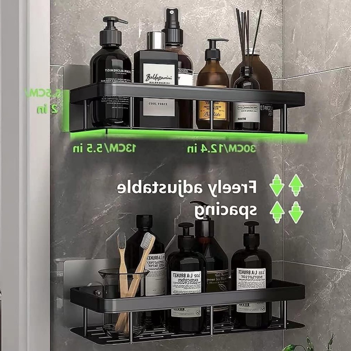 Badkameropbergmand met Haakjes voor Spons, Muurbevestigde Zeepdispenser van Ruimte-Aluminium, Ideaal voor Badkameropslag en Organisatie, Zwart