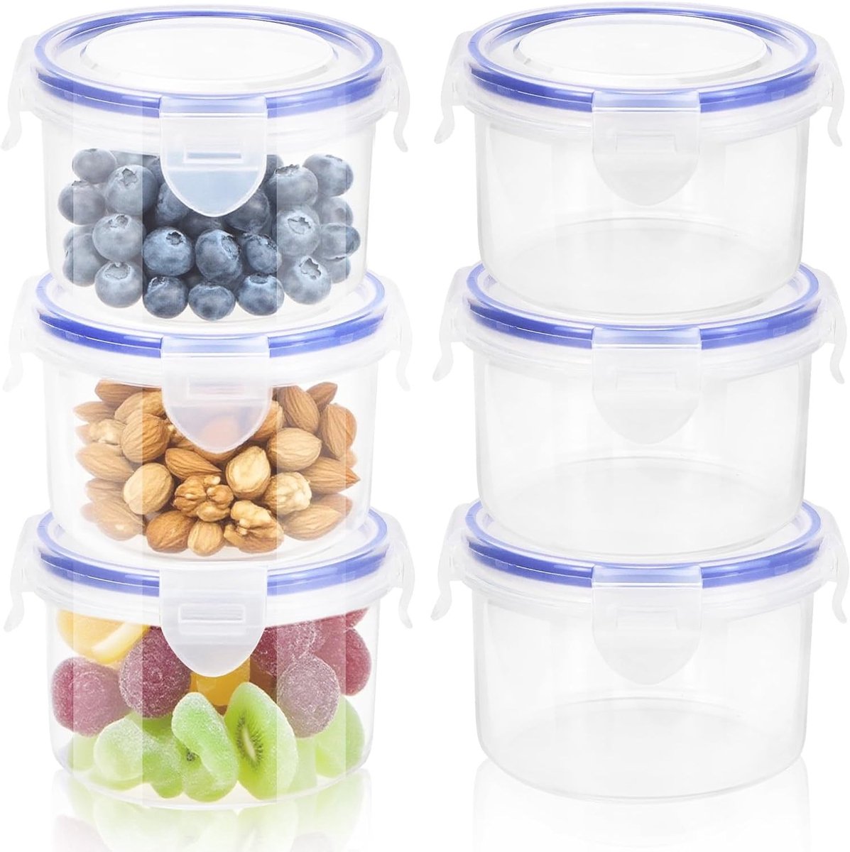 Set van 6 Opslagcontainers met Deksel, 300 ml - Herbruikbare Voedselcontainers voor Koelkast, Vriezer en Koken, Lekvrij en Ideaal voor Saladedressing en Voedselopslag