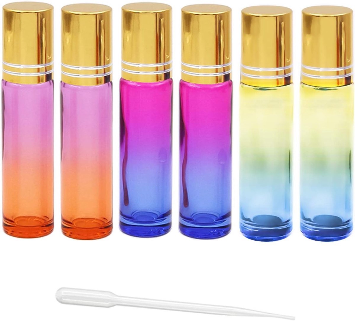 Set van 6 lege 10ml rollerflessen voor essentiële oliën van glas met roestvrijstalen balle