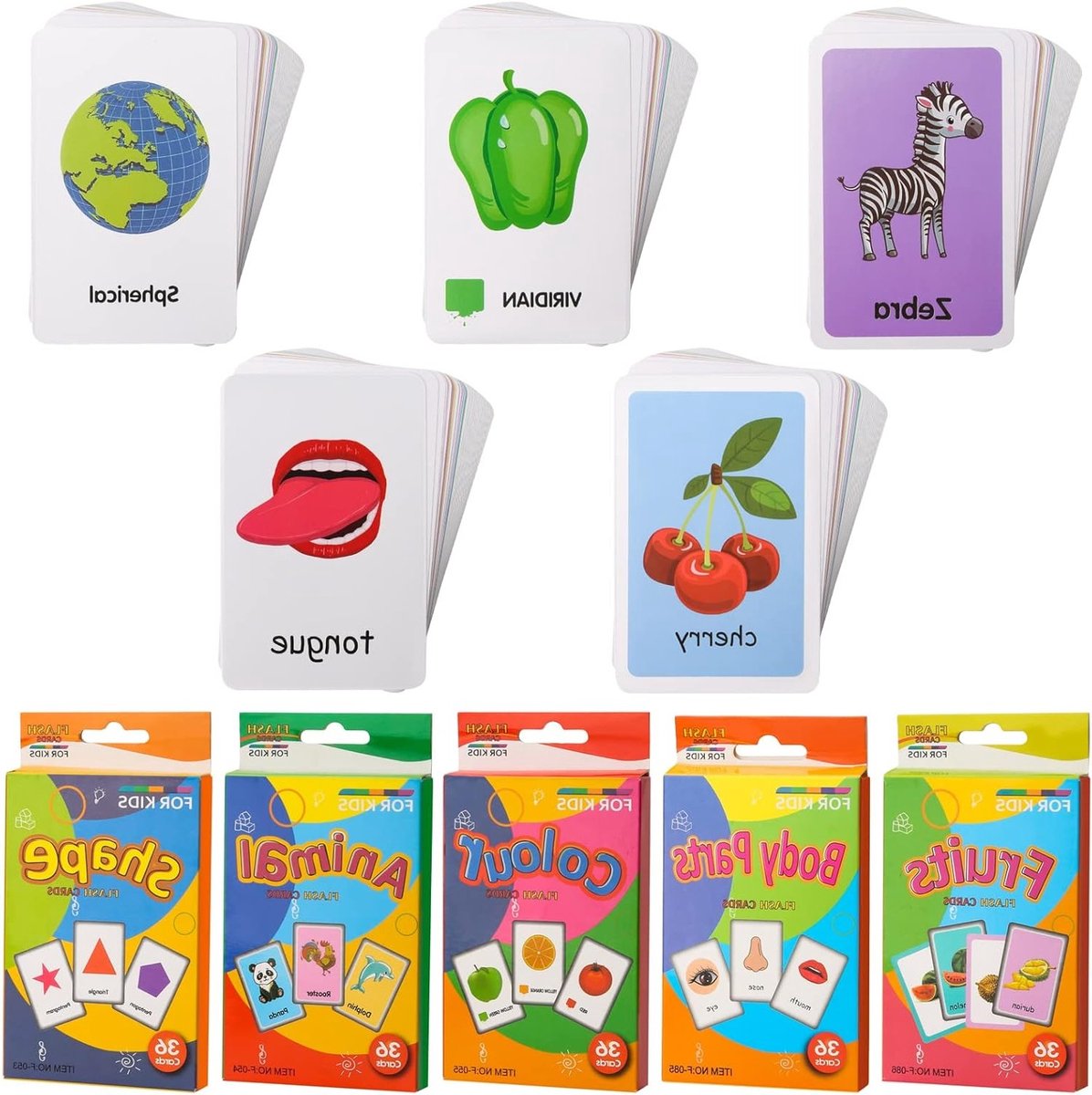 Educatieve Flashcards voor Kinderen - 180 Stuks, Vroeg Leren, Woordenschat, Dieren, Fruit, Kleuren en Vormen