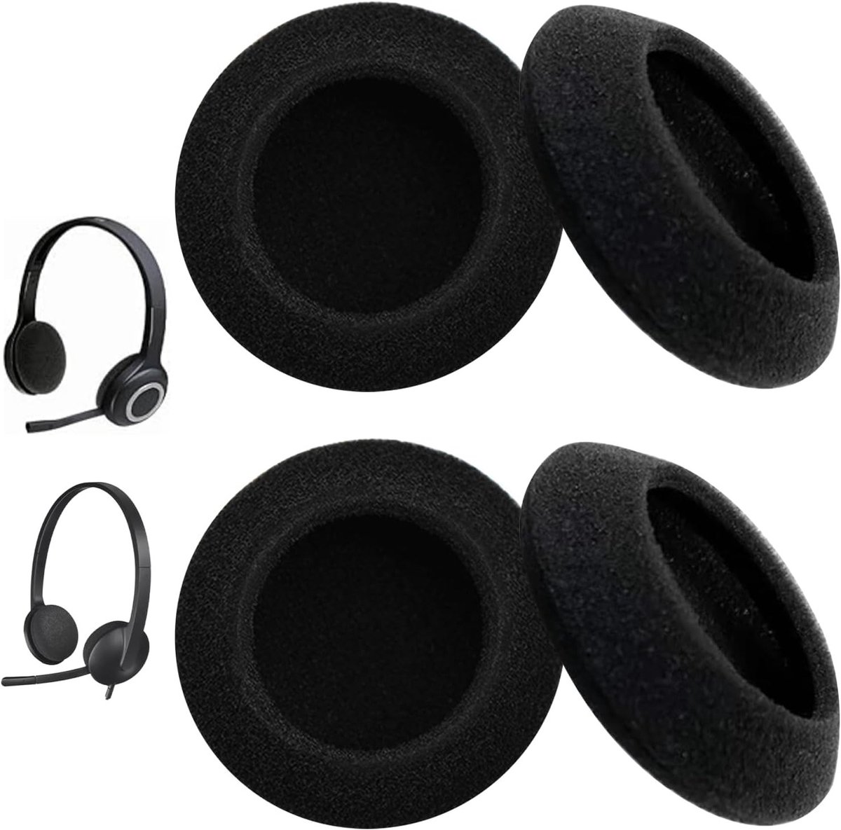 Vervangende Oorkussens voor Headset - Zachte Foam Oorkussens met Ademend Ontwerp en Effectieve Geluidisolatie (2 Pairs, Zwart, 6cm voor H600 H390 H760 H609)