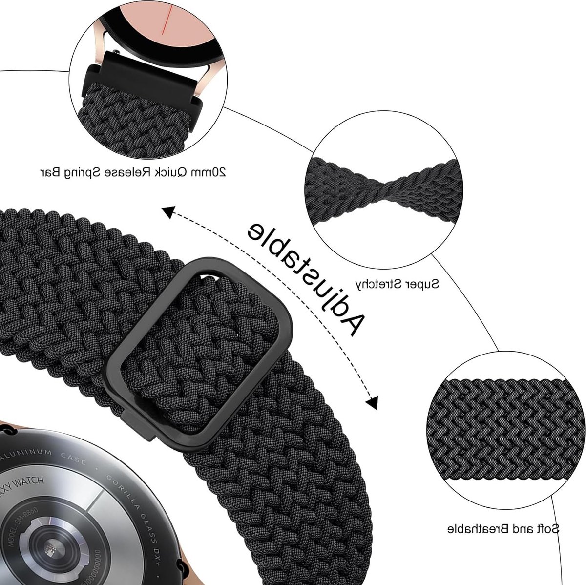 Verstelbare 22mm Woven Nylon Horlogeband met Gesp, Ideaal voor Sportieve Mannen en Vrouwen, Duurzaam en Comfortabel