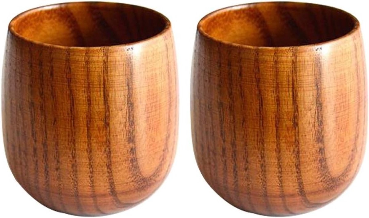 Natuurlijke Houten Bekers Set van 2 - Handgemaakte Houten Koffie, Thee en Bier Mokken voor Sap en Melk