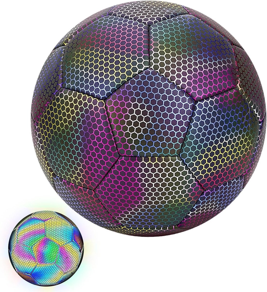 Reflecterende Voetbalmaat 4 van Duurzaam Vegan Leer, Officiële Wedstrijdbal met Goede Zichtbaarheid voor Nachtwedstrijden en Training, Perfect Cadeau voor Voetbalfans
