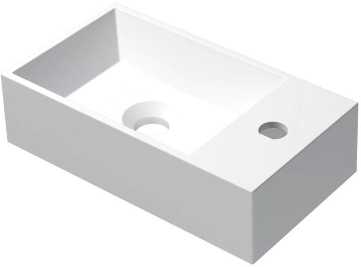 INK - Fontein Polystone Vierkant met Kraangat Rechts - 400x220x100 mm - Mat Wit