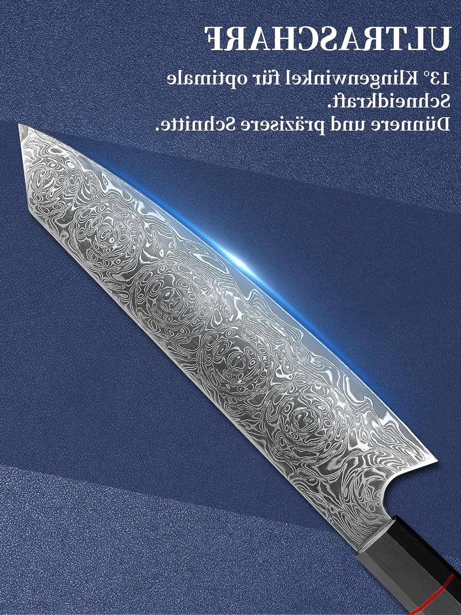 Professionele Kiritsuke Koksmes van Damascus Staal - 20cm Snijmes voor Groenten met Zwart Houten Handvat en Scherpe Snijkant
