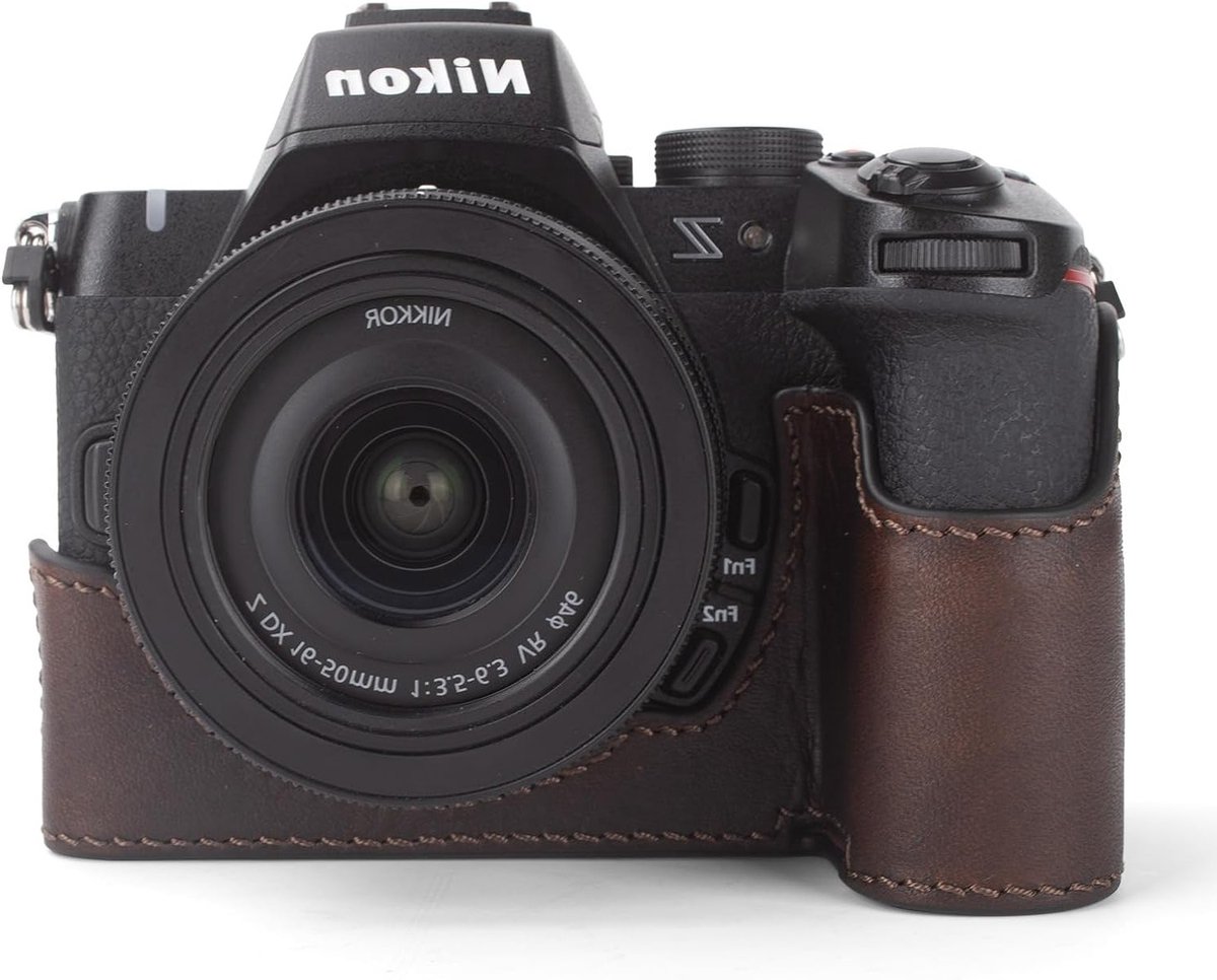 Retro Stijl Premium Echt Leren Half Case voor Nikon Z50 II Digitale Camera - Beschermende Cover met Opening en Handgreep, Bruin, Camera Accessoire