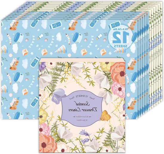Linnen en Baby Poeder Geurpapier voor Lades, Geurige Papier voor Kasten, Perfect voor Verschoontafel en Kleerkast, 12 Vellen
