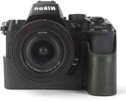 Retro Stijl Premium Echt Leren Camera Case voor Nikon Z50 II - Beschermhoes met Handvat en Open Onderkant, Groen, Ideaal voor Fotografie en Reisgebruik