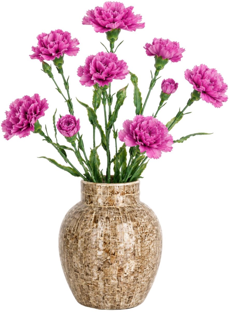 Mica Decorations Kunstbloem Anjer Floristic - 6x - H71 cm - roze - kunststof - stelen kunstbloemen - boeket - rozen bloemetjes
