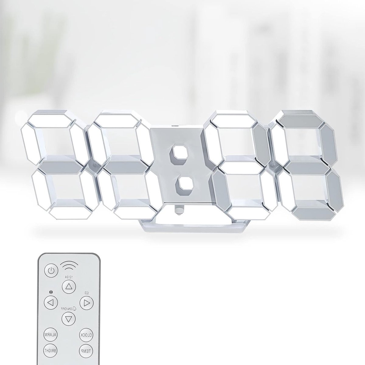 Digitale 3D LED Wandklok met Groot Display en Afstandsbediening - 9.7 Inch Tafelklok met Temperatuurweergave en 12/24 Uurinstelling (Witte Verlichting)