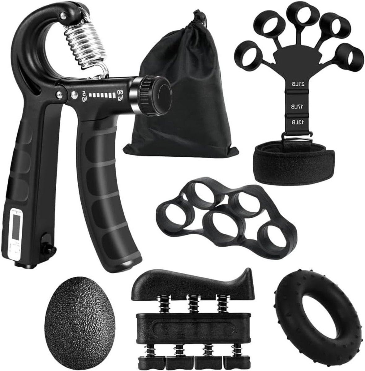 Handtrainer en Vingertrainer Set van 6 - Verstelbare Grip Trainer voor Ondersteuning van Pols- en Onderarmkracht, Gripversterking en Handkrachttraining