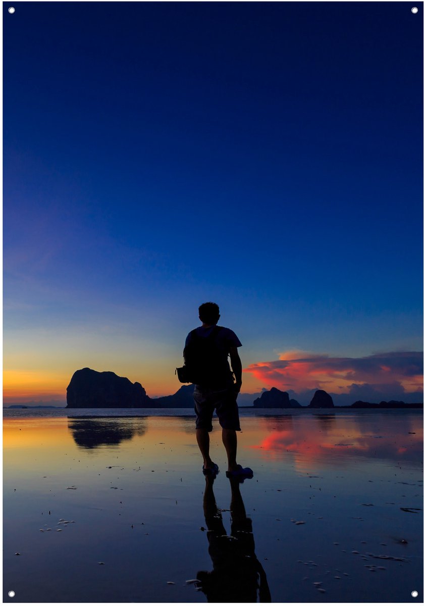 Zonsondergang Strand - Tuinposter - Tuindoek - 70x100 cm - Buitenposter - Schuttingdoek - Tuinschilderij voor Buiten
