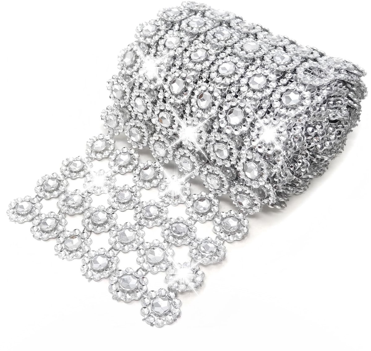 Dailygoody - Zilver kunststof diamant mesh strassband - 5 yard rol - Decoratie voor handwerk - 10 cm breed - Perfect voor feestjes en DIY projecten