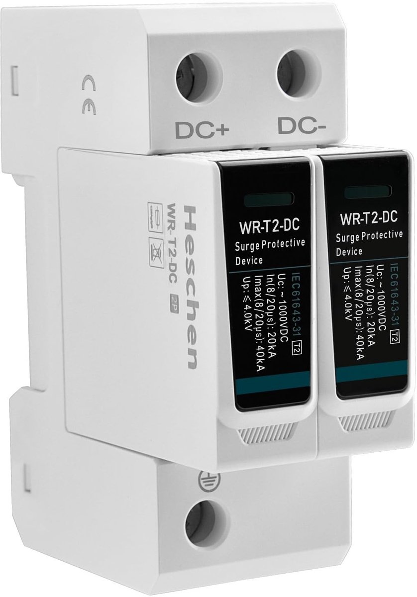 Dailygoody - Overspanningsbeveiliging - T2-type - Brandbestendig - 2P 1000VDC - Voor zonnepanelen - Bescherming tegen overspanning - Voor laagspa