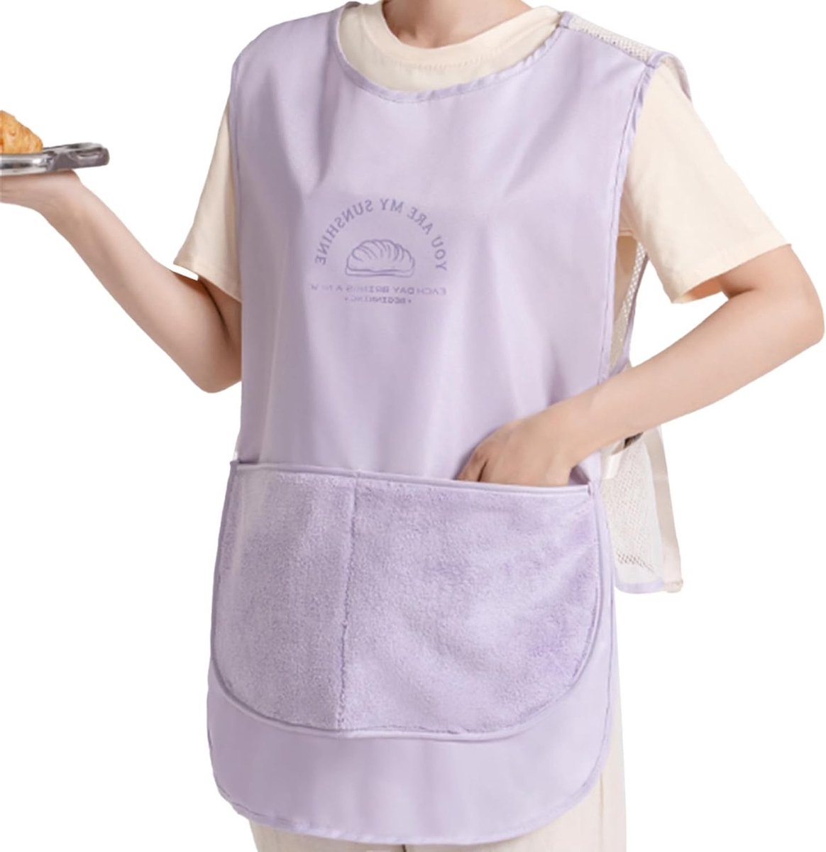 Violet Afwasbare Keuken Schort voor Dames met Grote Zakken, Verstelbare Gesp, Ademend Mesh Schort voor Thuis, Restaurant en Barbecue Activiteiten