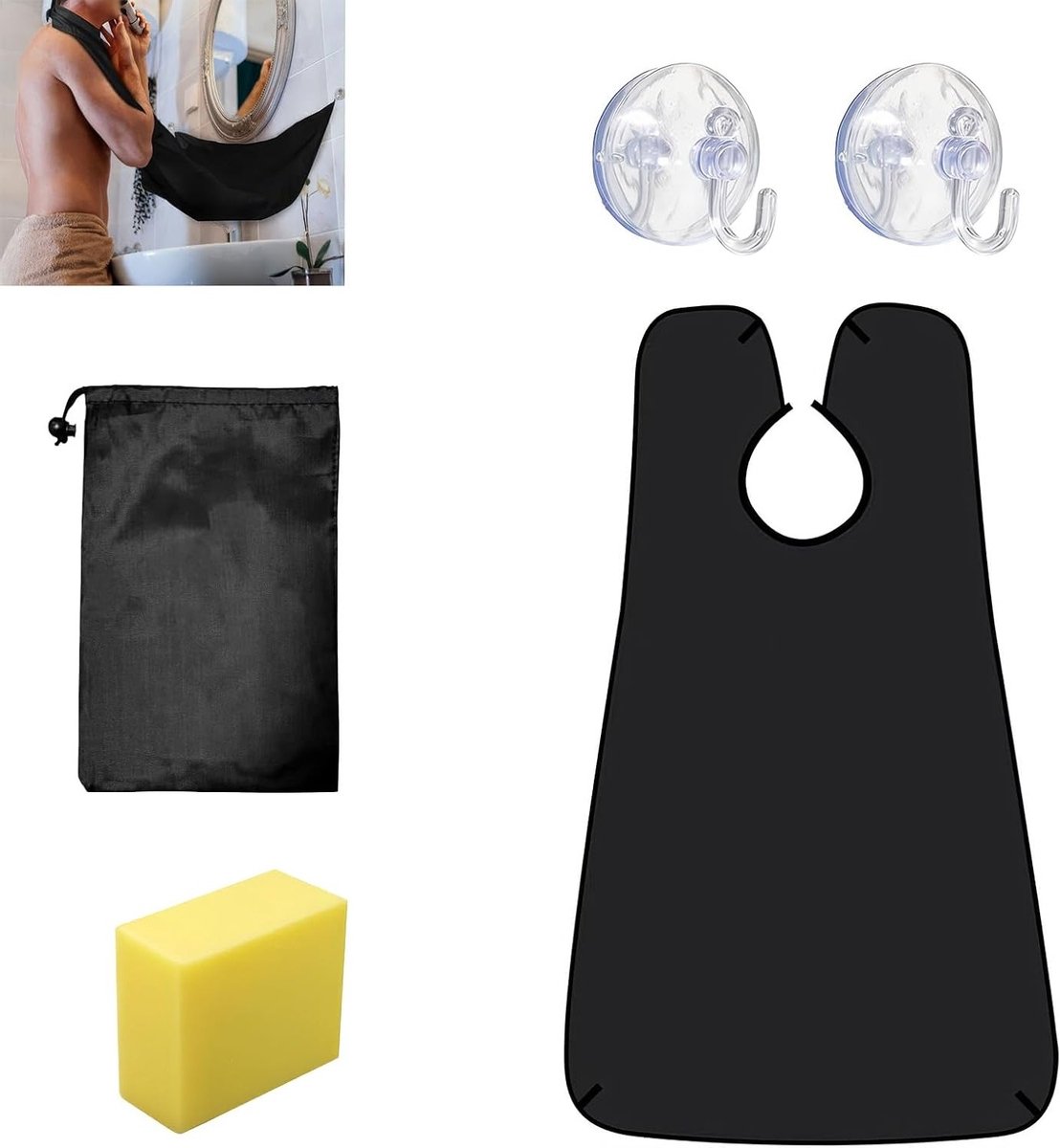 Waterdichte Baardschort voor Baardverzorging met Opbergzak en Schoonmaak Spons, Ideaal Cadeau voor Mannen, Baardontwerp en Verzameldoek