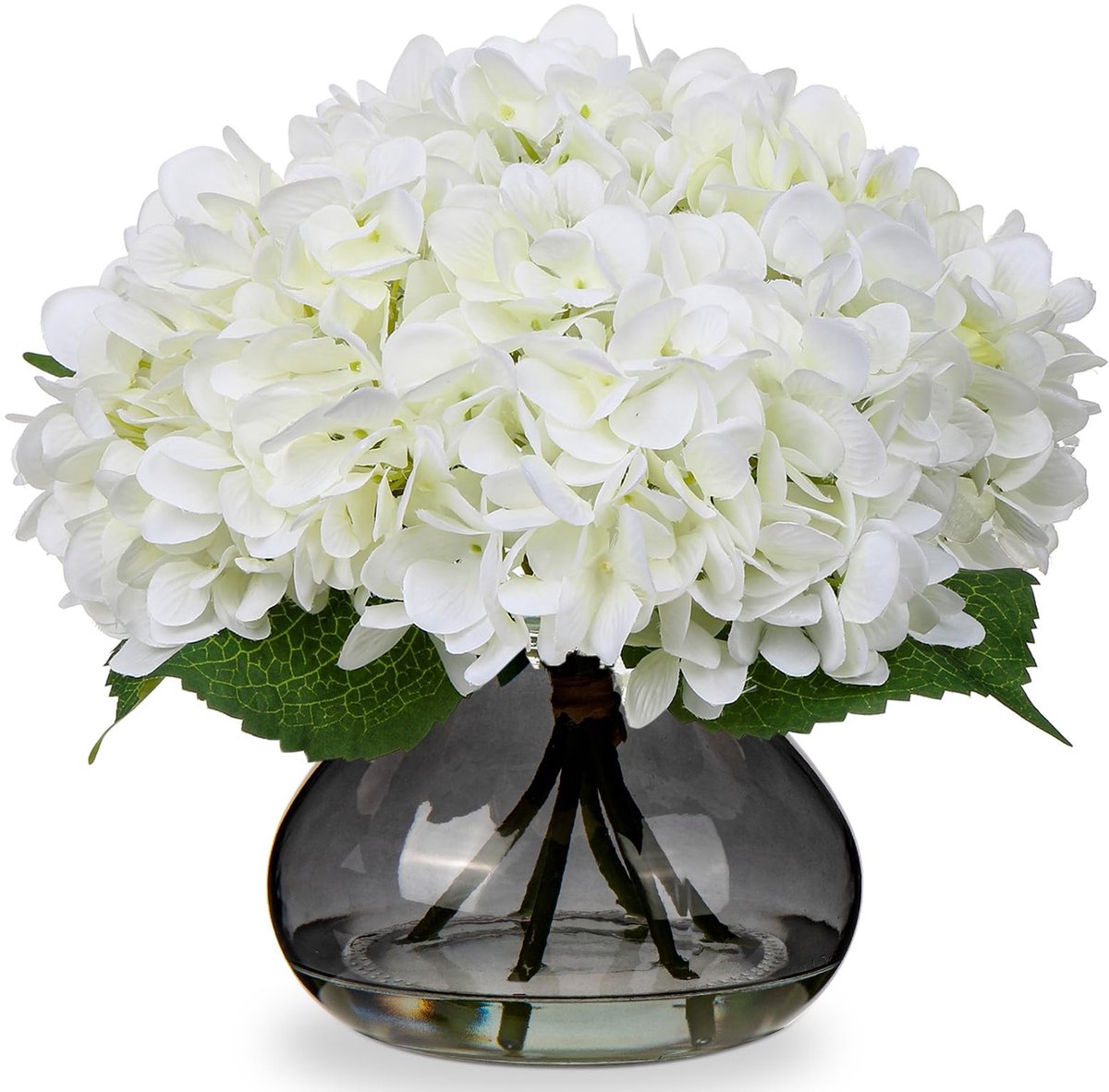 Dailygoody - Kunsthortensia Bloemen in Vaas - Echte Aanraking - Wit - Kunstbloemstuk voor Thuis - Perfect voor Bruiloft en Badkamer - Inclusief Vaas