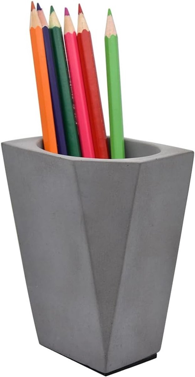 Geometrische Beton Pennenhouder voor Potloden en Kwasten, Unieke Bureau Decoratie voor Illustraties in Zwart