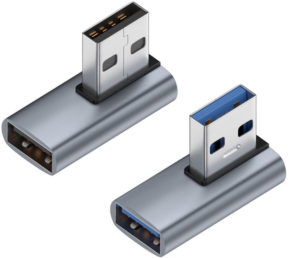Jhubersproducts - USB 3.0/3.1 Adapter - 90 Graden Gebogen - Ideaal voor Nauwe Ruimtes - Type A Stekker - 10 Gbps Gegevensoverdracht - 2-pack - Geschik
