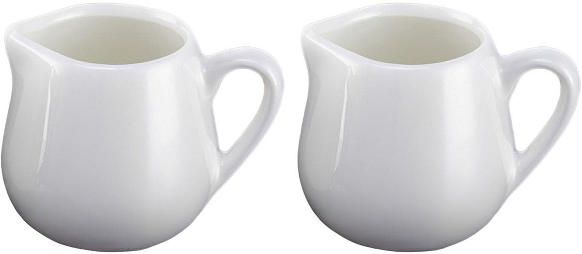 Dailygoody - Mini-melkkannen - Set van 2 - Kleine keramische melkkannen - Wit - Voor koffie en sauzen - 100 ml - Geschikt voor vaatwasser