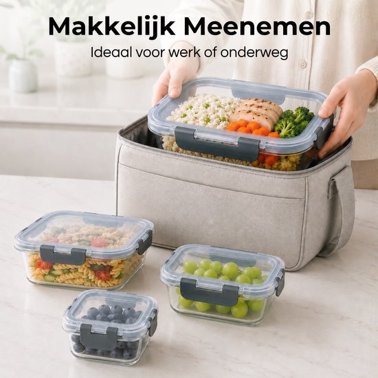 Five Stars® Boîtes de conservation en verre - 12 pièces - Boîtes de préparation de repas - Boîtes de congélation hermétiques - Avec couvercle - 320 ml, 370 ml, 800 ml et 1040 ml