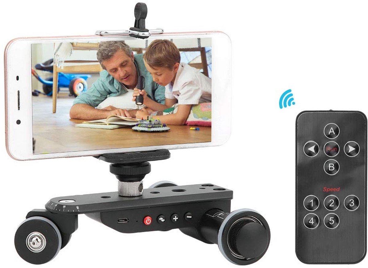 OmGoods - Dailygoody - Camera Video Auto Dolly - Gemotoriseerde Railschuif Dolly Car - 90 Graden Draaibaar - Geschikt voor DSLR-camera en Smartphones - Voor vid...