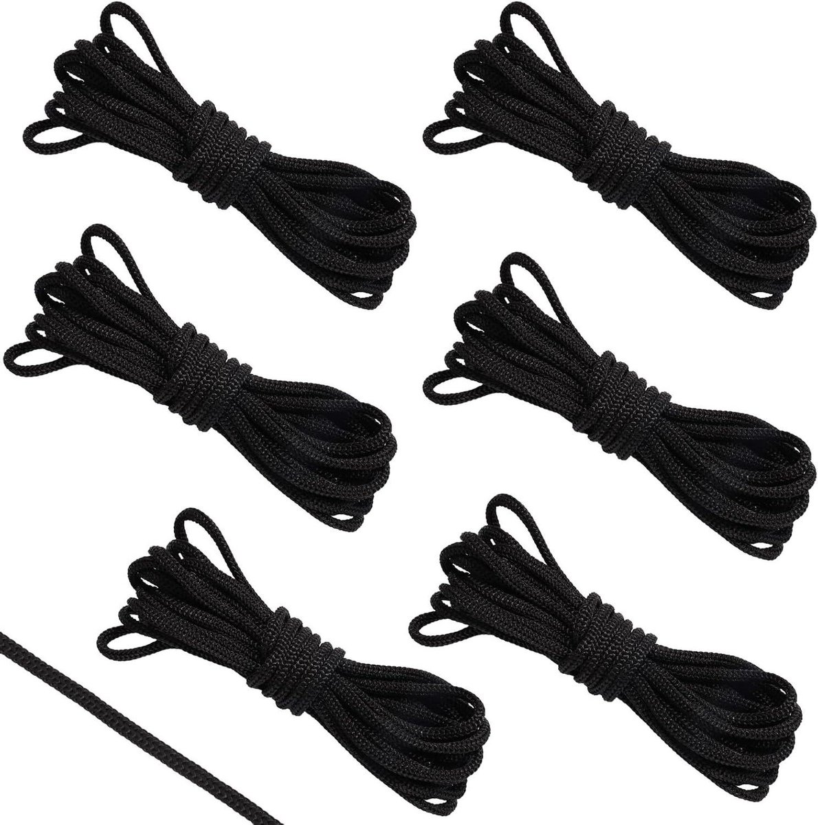 Gevlochten Nylon Touw - Vastbindtouw Verbindingstouw - Trampoline Reparatie - Slijtvast Materiaal - 6 stuks 500 cm - Zwart