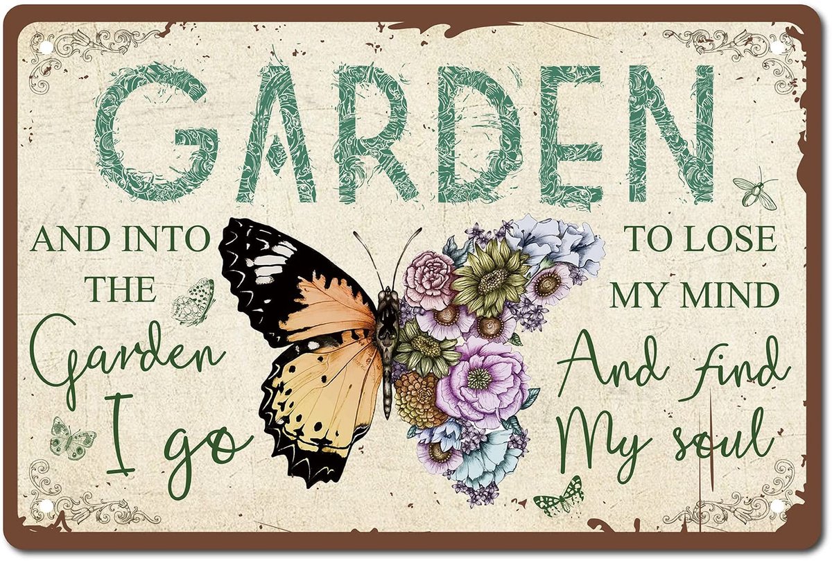 Allecto - Vlinder tuin bord - Retro muurkunst - 30 x 20 centimeter - Tinnen bord voor tuinliefhebbers - Perfect cadeau voor tuinman - Binnen en bui...
