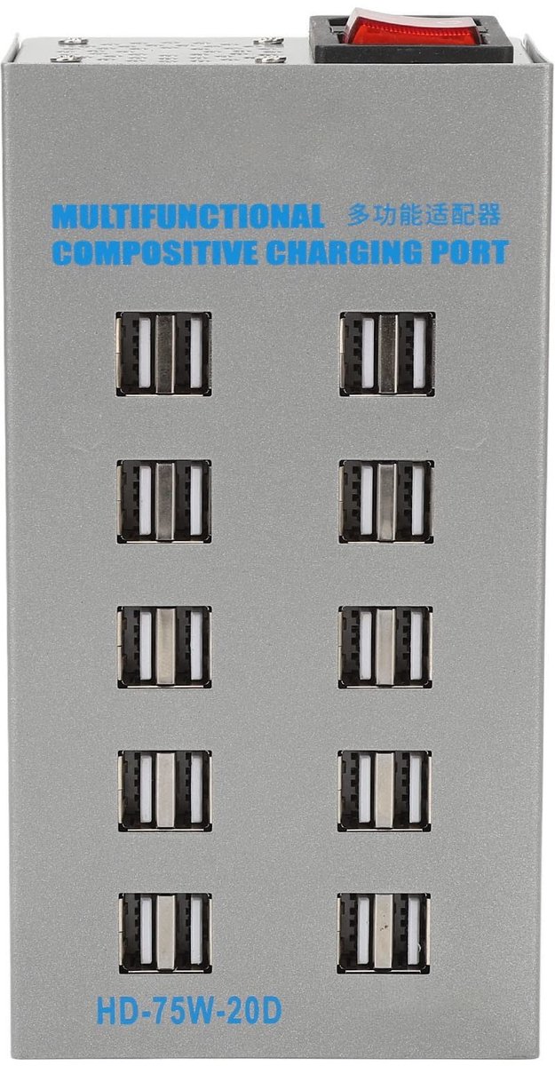 Allecto - Draagbare USB-hub - 20-poorts USB 2.0-hub - Plug And Play - Roestvrijstaal - Voor Externe Harde Schijven - Compatibel met Windows en Mac