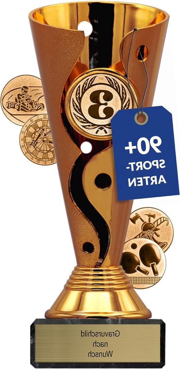 Bekers met Gravure - Onderscheiding Trofee - Sportevenementen Prijs - Gepersonaliseerde Tekst Embleem - 15.5 cm - Brons