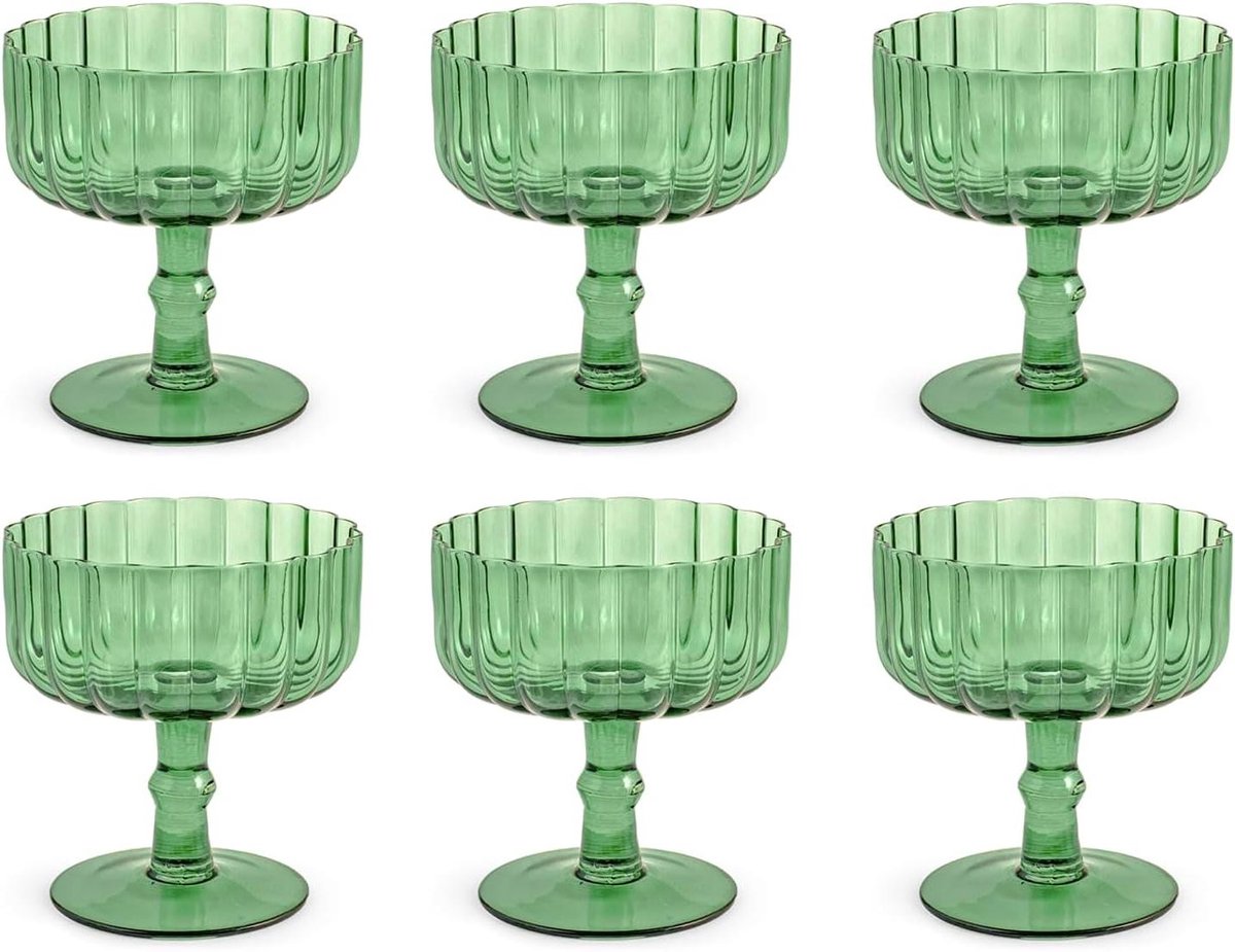 Glazen Set - Drinkglazen Mokken - Water Drinken - Gestreepte Glas - 37 cl - Groen