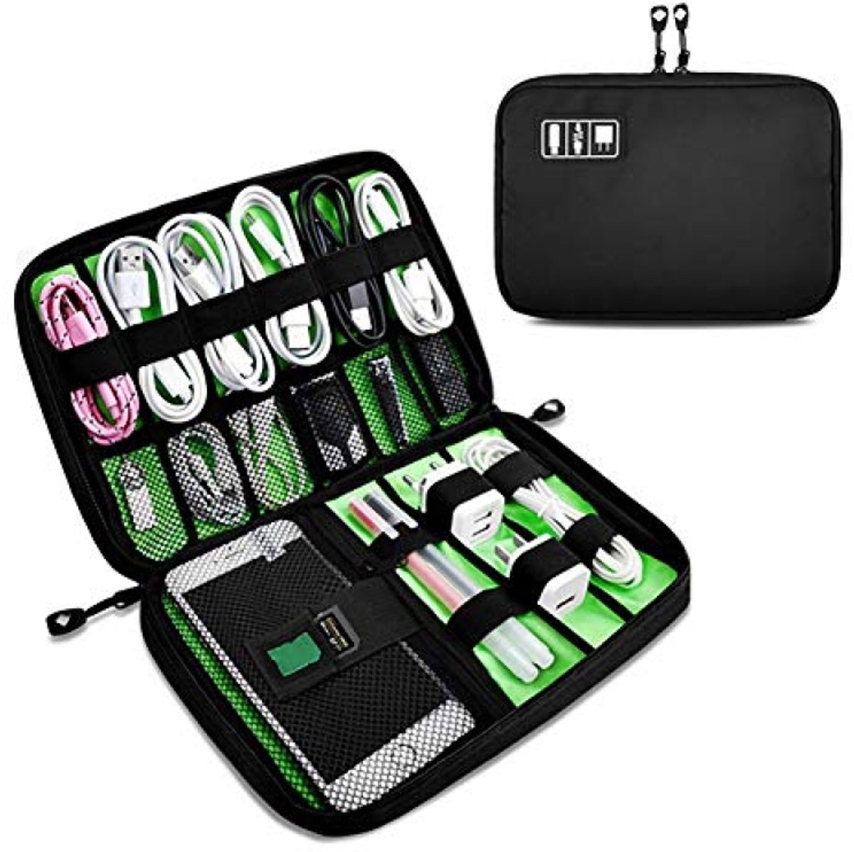 Kabeltas Organizer Reizen – Universele Accessoiretas voor Oplaadkabels, Powerbank, USB en SD-kaarten (Zwart)