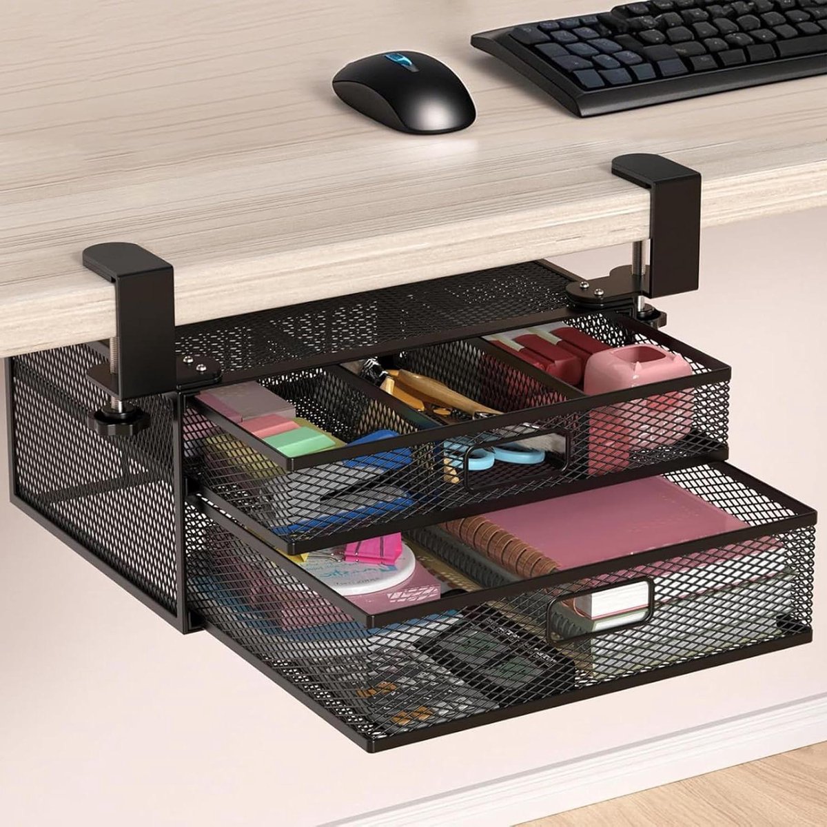 Ondertafellade - Bureau Organizer - Werkplek Opruimen - Zonder Boren - 25 x 20 x 13 cm - Zwart