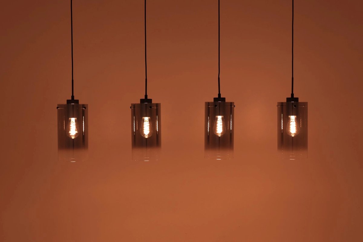 Freelight Ventotto hanglamp - 4xE27 - Zwart & Smoke Glas