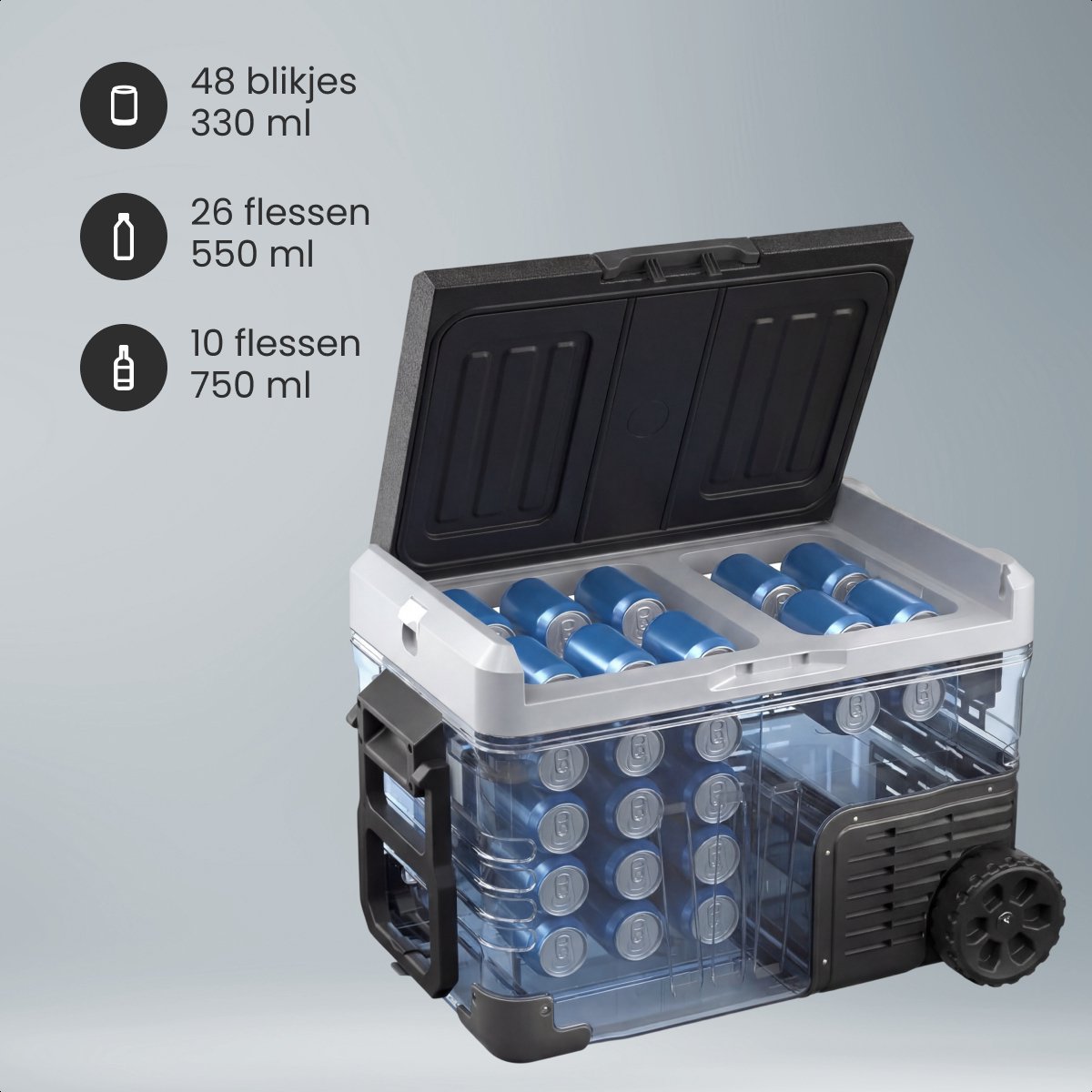 Auronic Elektrische Koelbox - Compressor - 2 Zones - 33L - 12/24V en 240V - Koelen en Vriezen - Camping Koelkast - Frigobox Auto - Met Wielen en Hendel - Zwart — afbeelding 6