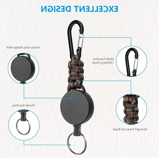 Retractable Badge Reel Set van 3 Stuks, Stevige Sleutelhanger met Carabiner en 60cm Uittrekbaar Staal voor ID Kaarthouder en Sleutels — afbeelding 2