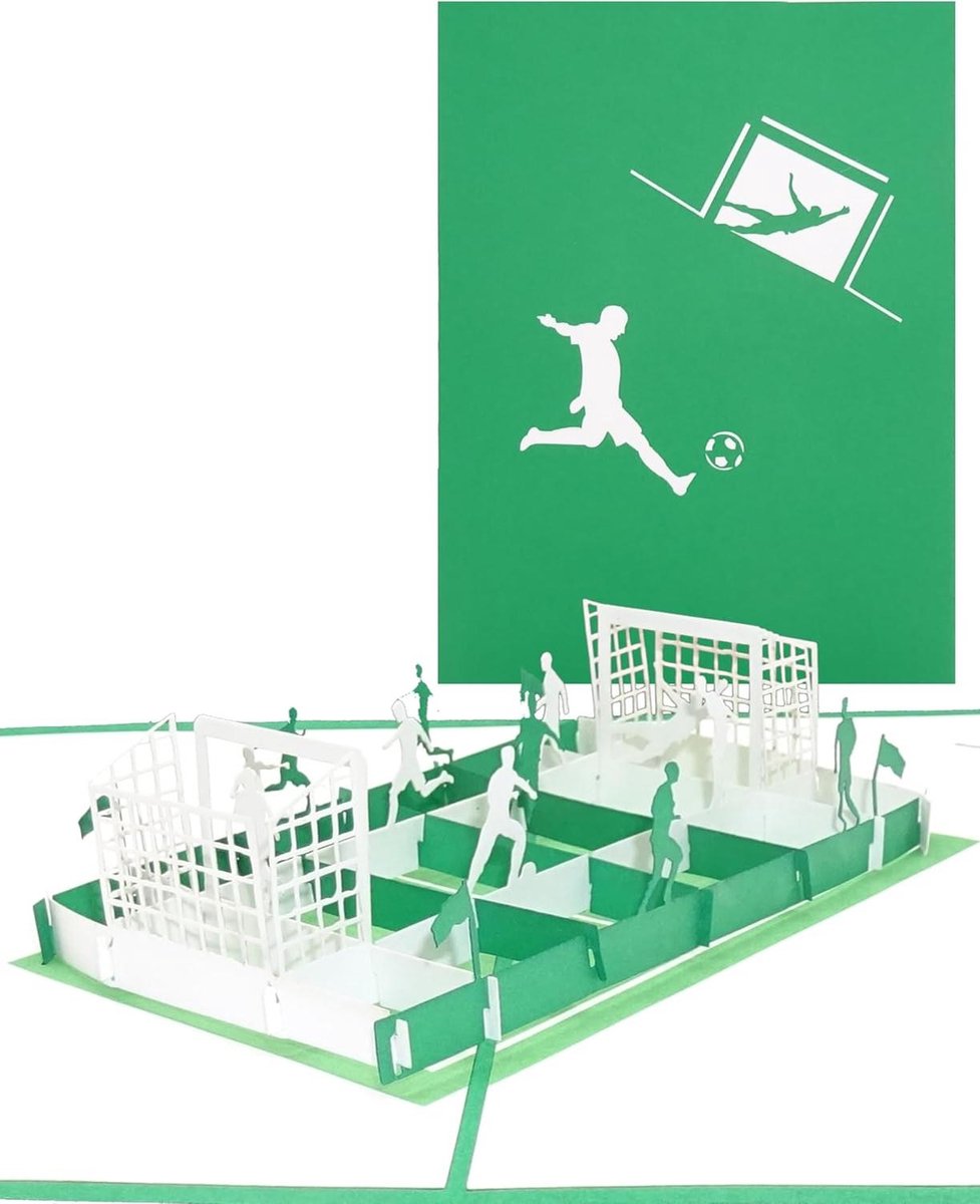 Voetbal Pop-up Kaart - 3D Verjaardagskaart Wenskaart - Voetbalfans Verrassen - Gedetailleerd Voetbalveld - 15 x 20 cm